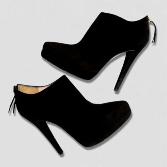 Miu Miu Black Suede Stiletto Heel Ankle Boots Zip 36.5 - Picture 1 of 16
